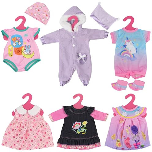Bibi Doll - Set of 6 Dolls Clothes Outfits for 12 to 16 Inch New Born Baby Dolls - Rompers Pink Dress Bathrobe (Design 1)