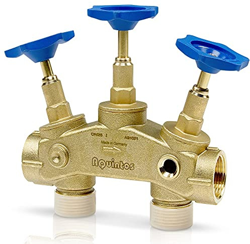 Aquintos Montageblock - Anschluss Block - Anschlussarmatur Bypass-Ventil - für Enthärtungsanlagen - 1 Zoll (2,54 cm) - Made in Germany