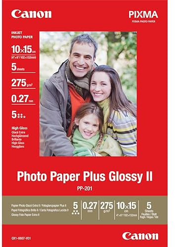 Canon Fotopapier PP-201 glänzend - 10x15 cm 5 Blatt für Tintenstrahldrucker - PIXMA Drucker (275 g/qm)