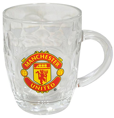 Manchester United FC Official Glass Football Crest Tankard/Pint Glass (One Size) (Clear/Red/Yellow)