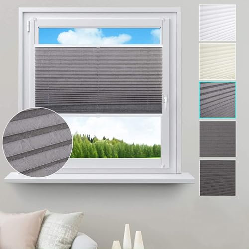 WOLTU Plissee ohne Bohren Klemmfix Faltrollo Jalousie Grau 70x220cm (BxH), Plisseerollo Crushed Optik Sichtschutz und Sonnenschutz Easyfix lichtdurchlässig Rollo für Fenster & Tür