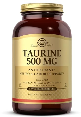 Solgar Taurine 500 mg, 250 Vegetable Capsules - Antioxidant - Brain Health - Amino Acid - Vegan, Gluten Free, Dairy Free, Kosher - 250 Servings