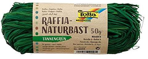 folia 9058 - Raffia Natural bast verde abeto, 1 paquete de 50 g, cuerda de mezcla de paja natural, ideal para manualidades, decoración o arreglos, ramos y otros trabajos florísticos