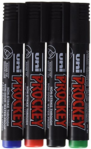 Uni-Prockey 159104 - Permanentmarker Uni Prockey, Rundspitze, 1,5-3 mm, 4er Etui, Inhalt: schwarz, grün, rot und blau