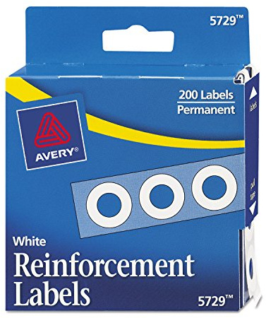 Dispenser Pack Hole Reinforcements, 0.25 Dia, White, 200/Pack, (5729)