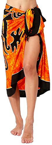 Ciffre Sarong Pareo Wickelrock Dhoti Lunghi Tuch Strandtuch Orange Schwarz Gecko Schal