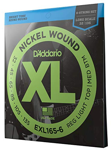 D'Addario EXL165-6 6-String Nickelumwickelte Bassgitarrensaiten, Custom Light, 32-135, Long Scale