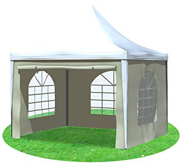 Stabilezelte Gartenpavillon 3x3m mit Seitenteilen Arabica Pagodenzelt PVC Weiss BEIGE