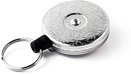 KEY-BAK Unisex – Erwachsene KB 485 Schlüsselrolle stabil Kevlarseil mit Clip, Chrom, Schwarz, 120 cm