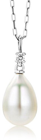 Miore Kette - Halskette Damen Kette Weißgold 18 Karat / 750 Gold Süßwasserperle mit Diamant Brilliant 45 cm