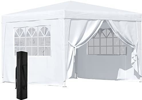 Outsunny 3 x 3(m) Pop Up Gazebo, Water and UV Resistant Party Tent Camping Canopy Marquee with Carry Bag, White