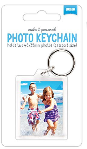 Shot2go create your own photo keychain/keyring. Holds 2 passport sized photos. Makes a great personalised gift!