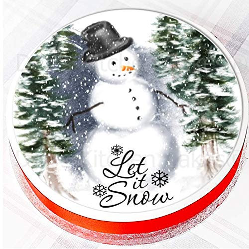 Christmas Cake Topper - Snowman Cake Decoration - Snow Scene - Let It Snow - Edible Wafer - 7.5 Round