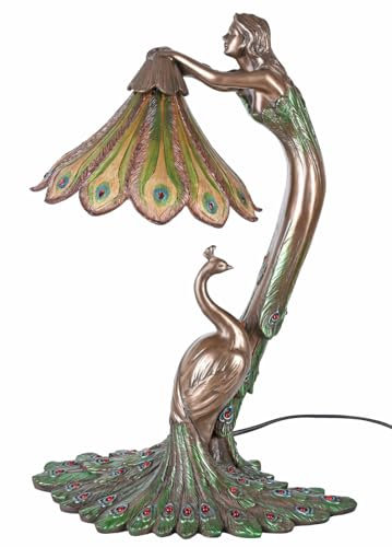 Tischlampe Jugendstil Frauenfigur Pfau Lampe Art Nouveau Leuchte IS265 Palazzo Exklusiv