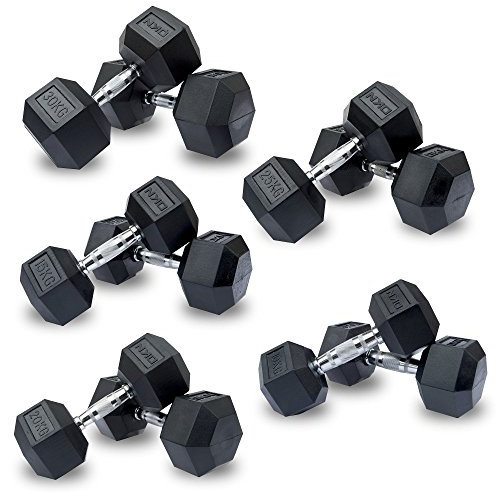 DKN Rubber Hex Dumbbells - Black, 2 x 2 kg