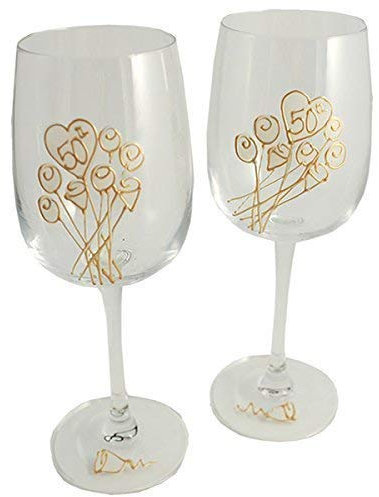 Dreamair 50th Golden Wedding Anniversary Wine Glasses(flwr)
