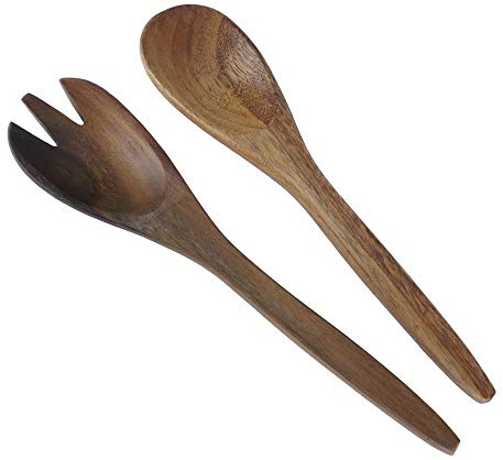 Roomando 2 teiliges Salatbesteck, Holzbesteck 30 cm aus Akazien Holz in Handarbeit gefertigt, natürlich veredelt