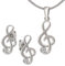 Clever Parure en argent pour femme Clous d'oreilles en forme de mini clé de musique avec pierre en zircone Pendentif assorti et chaîne en véritable argent 925 45 cm