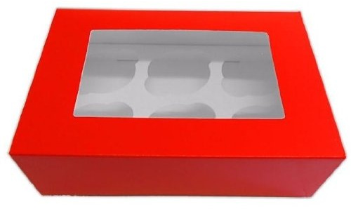5 x New Red Cupcake Windowed Boxes Holds 6 Cupcakes with Inserts