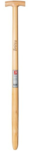 Britta Spatenstiel aus Esche, 850 mm, gebogen, lackiert, mit T-Griff und Brennstempel, Ø 41 mm, für Britta Spaten Gärtnerform und Edelstahl Gärtnerform