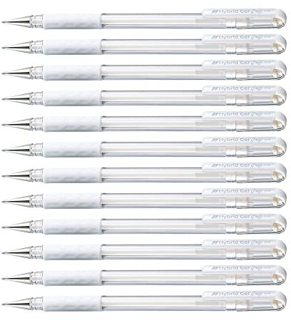 Pentel K118-LW Hybrid Gel Pastell Grip Tintenroller mit pigmentierter Tinte, 12-er Packung, weiß