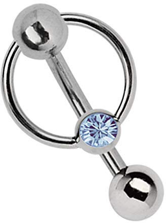 Modern Nature Piercing-Schmuck Intimpiercing Titan Banane in 1,6 x 6 mm + 5 mm Lochkugel und Klemm-Ring mit Stein in hellblau