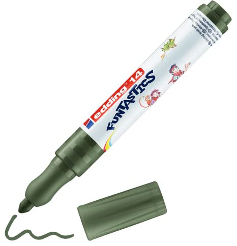 edding 14 FUNTASTICS - crayons de couleur pour enfants - vert olive - plume ronde 3 mm - pour colorier sur papier et carton clairs - lavable sur la peau et les textiles
