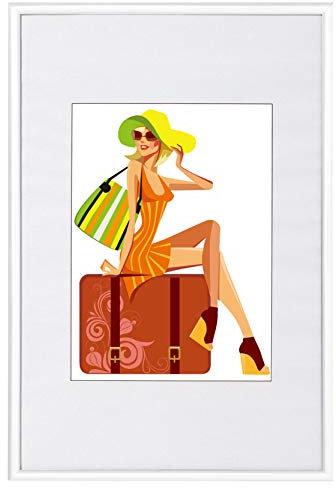 WOLTU Cadre Photo 30x40 cm avec Passe Partout, Cadre et Plaque en Plastique pour Décoration Murale ou sur Table, à Poser Horizontalement ou Verticalement, Blanc