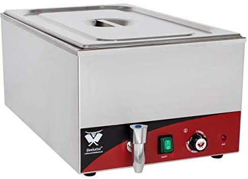 Beeketal 'BBM-1' Gastronorm Bain Marie mit Ablaufhahn, Profi Gastro Speisewärmer inkl. 1 x (GN) 1/1 Edelstahl Gastronorm Behälter mit Deckel, Wasserbad Temperatur einstellbar von 35-65 °C
