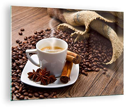 Bilder auf Glas Kaffee schwarz Frühstück Schokolade Glasbild 70x50cm Wandbilder Dekoration Wohnzimmer Schlafzimmer Küche Deko Klein Wanddeko Bild im Glas Wand Kunstdruck Art Modern GAA70x50-2152