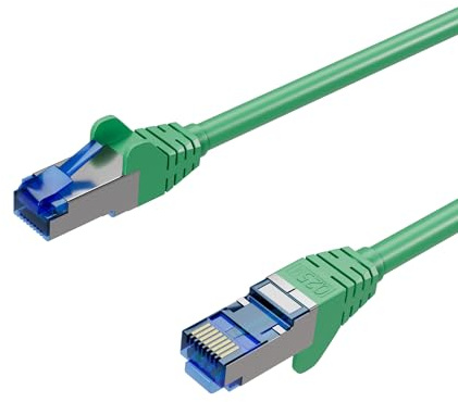Kabelbude.eu Netzwerkkabel – Ethernet LAN Patchkabel Cat 6A S/FTP PIMF RJ45 vergoldet Grün – 7,50m
