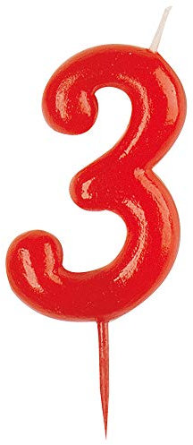 dekora 345174 Originale Kerzen für Kuchen Deko | Geburtstagskerze Nummer 3, Rot, 5,5 cm