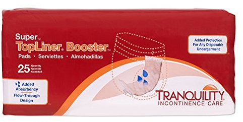 Tranquility TopLiner Disposable Booster Pads, Super (15 x 4.25), Flow-Through Design with Adhesive Strip for Max Absorption, Adult Unisex, 25ct Bag