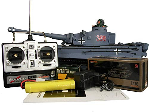 Carro armato RC (radiocomandato) Tiger I con R&S M 1:16, ingranaggio e cingoli in metallo.