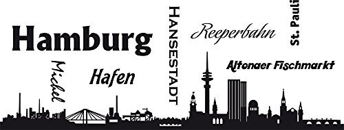 GRAZDesign Wandtattooo Skyline Hamburg Aufkleber Wohnzimmer Büro Wandaufkleber Wandsticker, Jugendzimmer, Wanddeko Wohnbereich Größe XXL, 79x30cm, 070 schwarz