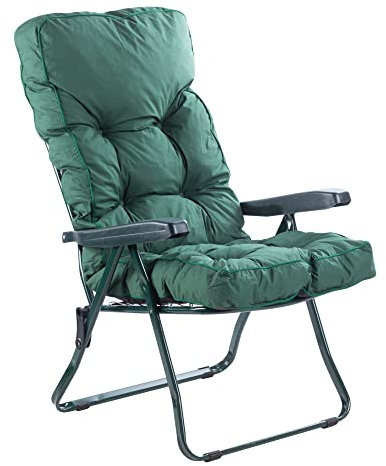 Alfresia Green Reclining Garden Chair with Classic Cushion - Adjustable Foldable Outdoor