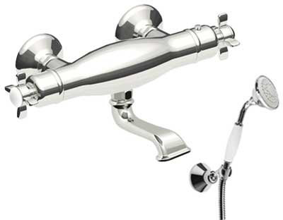 Tres grifería 2417409-Rétro bain douche thermostatique douche avec support ajustable en main anticalcare. flexo double agrafage..