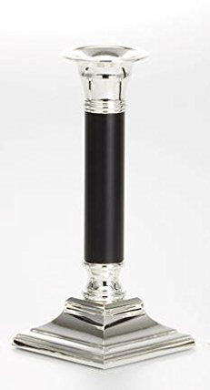 SILBERKANNE Leuchter, schwarzer Schaft mittel mit quadratischem Fuß H 19,0cm versilbert