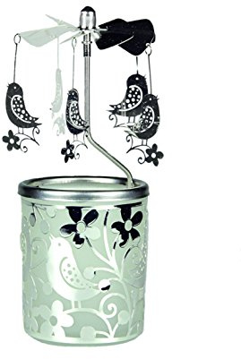 Kerzenfarm Drehkarussell Vogel für Teelichter, Metall und Glas, 16,5 cm hoch, Silber, 6x6x16.5 cm