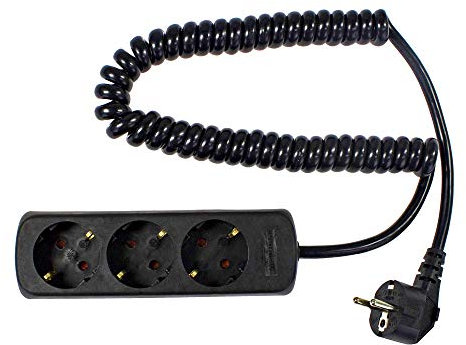 as - Schwabe 3-Fach Steckdosenleiste schwarz 230 V / 16 A - Mehrfachstecker mit 2,5 m Spiralkabel & Berührungsschutz - Steckdosen 45° gedreht - Wandmontage - Mehrfachsteckdose Indoor - IP20, 11432