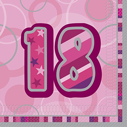 Unique Party 28438 - Glitz Pink 18th Birthday Paper Napkins, Pack of 16