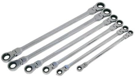 neilsen CT3037 Extra Long Flexi-Head Ratchet Spanner Set - Silver