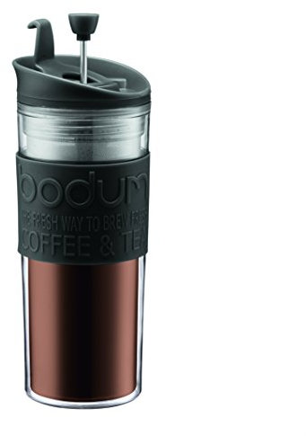 Bodum 11100-01BUS, Black, Tea and Coffee Press, Plastic Insulated Travel Mug, 15 Ounce