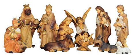 BTV Figuren für große Weihnachtskrippen aus Holz hochwertige Krippenfiguren in Geschenkbox Holzoptik KFG-HO-Box Holzfiguren-Optik handbemalt und GEBEIZT - präsise saubere Gesichtszüge Mienen
