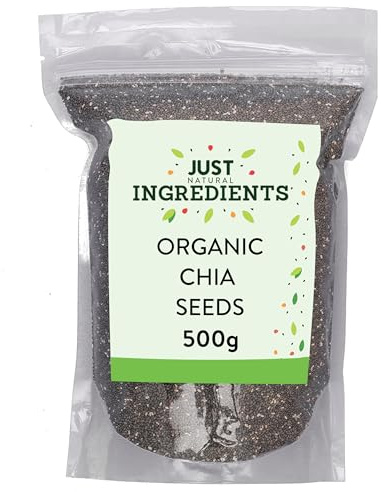 Just Ingredients Chia Seeds 500g, Organic Seeds, High in Omega, Perfect for Snacks, Mix with Water or Food, Bulk Buy, Versatile Superfood Seed