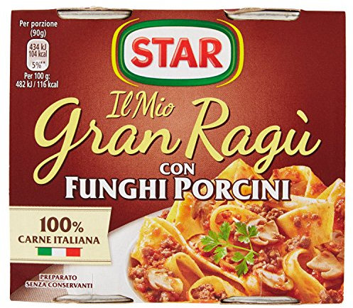 STAR Il Mio GranRagù con Funghi porcini, 2 x 180g, ragù tradizionale, 100% carne italiana controllata, con funghi porcini. Senza conservanti e senza glutine.