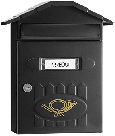 ARREGUI Villa E5004 Buzón Exterior de Acero, Tamaño M (Correo DIN A4 y Revistas), Buzón de Correo Individual, Buzón de Pared de Chapa Gruesa, Antilluvia, Fácil de Instalar, Negro Texturizado