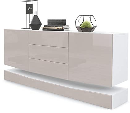 Vladon Sideboard City, Made in Germany, Weiß matt/Sandgrau Hochglanz - Moderne Kommode für Ihr Wohnbereich (178 x 72 x 38 cm)