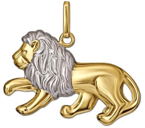 CLEVER SCHMUCK Goldener Anhänger großer Löwe 13 x 23 mm beidseitig plastische Form bicolor glänzend 333 Gold 8 Karat im Schmucketui