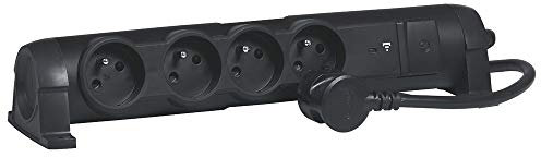 Legrand 050040 Rallongueur Connectée 4 Prises de Courant, Aluminium/Noir